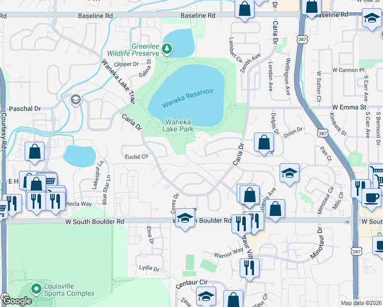 map of restaurants, bars, coffee shops, grocery stores, and more near 1265 Delphi Drive in Lafayette