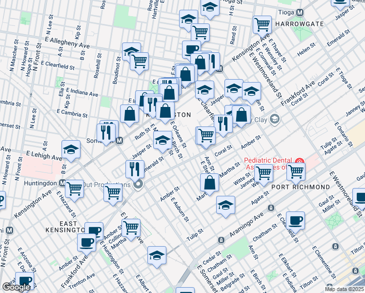 map of restaurants, bars, coffee shops, grocery stores, and more near 2002 E Orleans St in Philadelphia