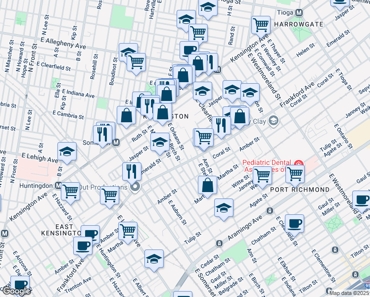 map of restaurants, bars, coffee shops, grocery stores, and more near 2011 East Orleans Street in Philadelphia