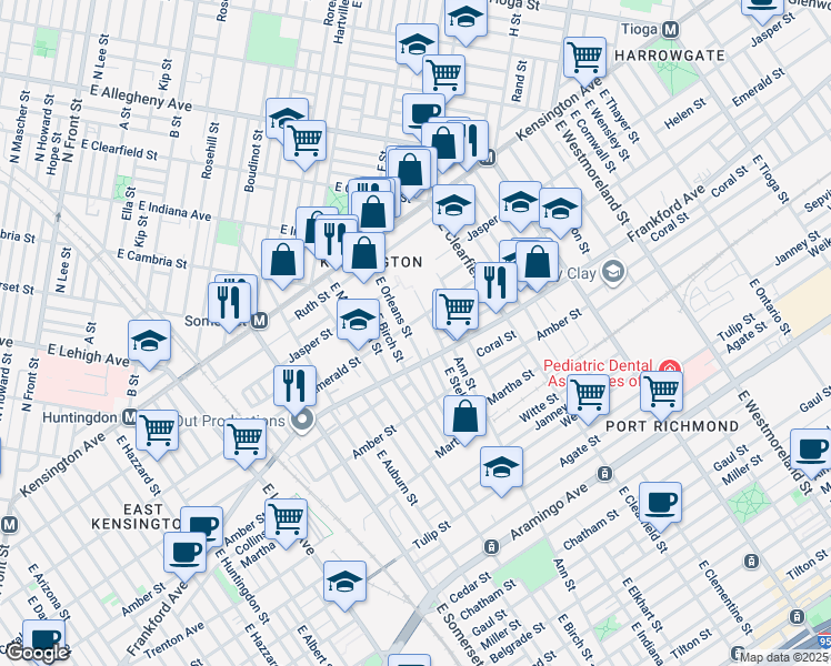 map of restaurants, bars, coffee shops, grocery stores, and more near 2011 East Orleans Street in Philadelphia
