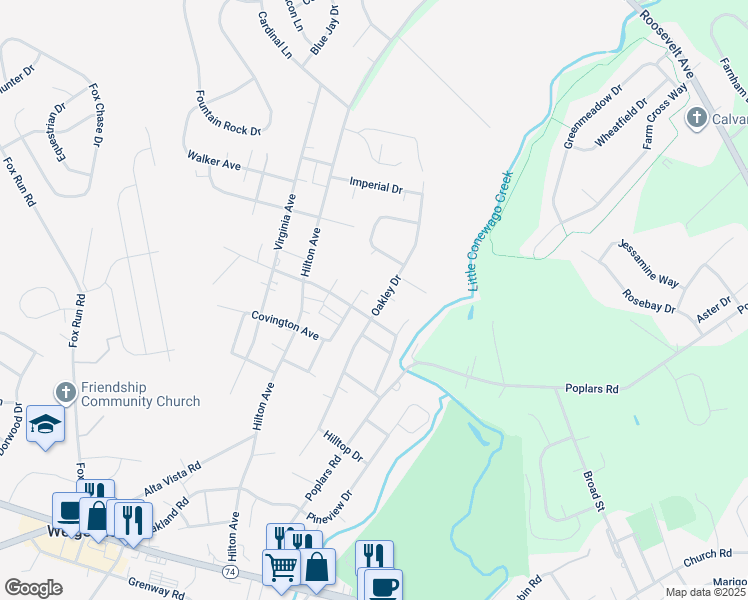 map of restaurants, bars, coffee shops, grocery stores, and more near 1794 Oakley Drive in Dover