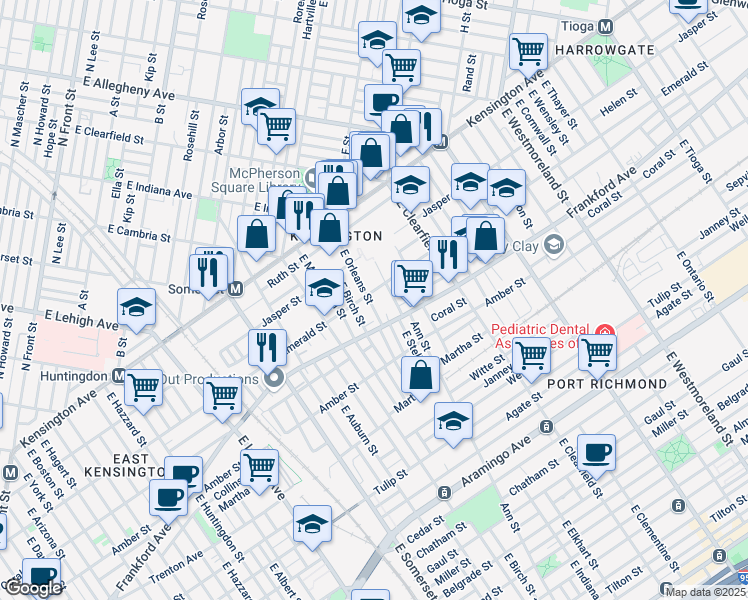 map of restaurants, bars, coffee shops, grocery stores, and more near 2009 East Orleans Street in Philadelphia