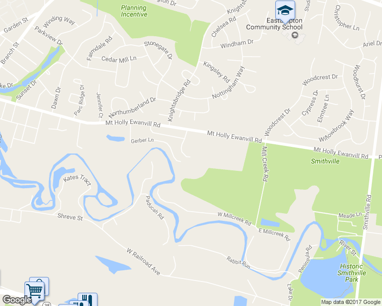 map of restaurants, bars, coffee shops, grocery stores, and more near 15 Gloucester Court in Mount Holly