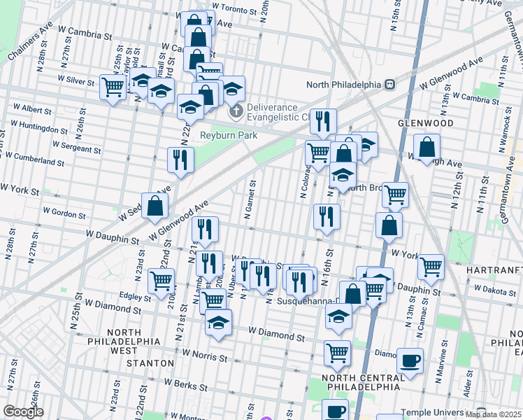 map of restaurants, bars, coffee shops, grocery stores, and more near in Philadelphia