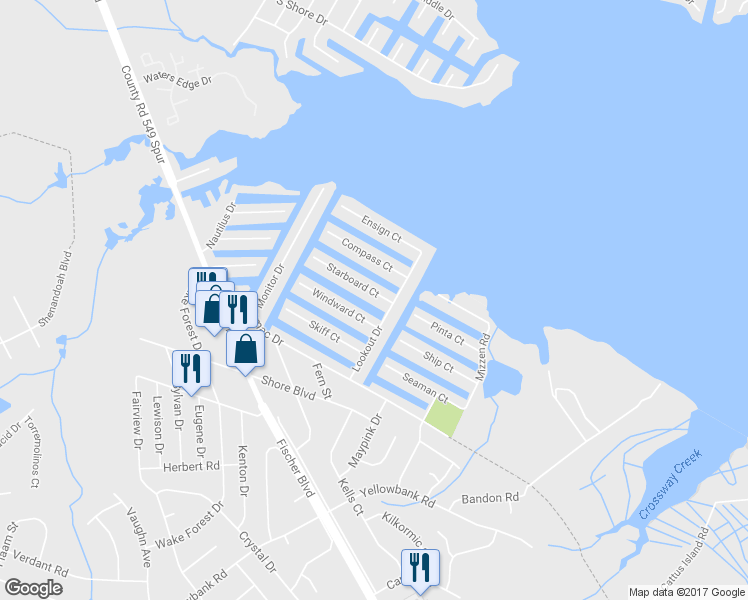 map of restaurants, bars, coffee shops, grocery stores, and more near 1877 Starboard Ct in Toms River