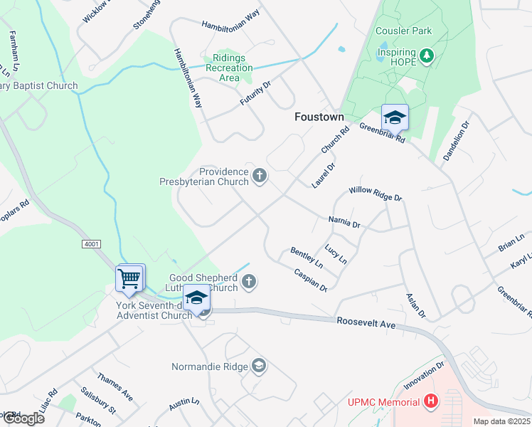 map of restaurants, bars, coffee shops, grocery stores, and more near 1230 Church Road in York