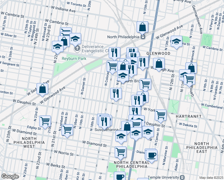 map of restaurants, bars, coffee shops, grocery stores, and more near 2470 North Chadwick Street in Philadelphia