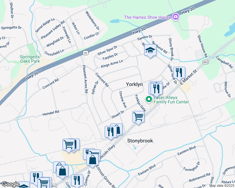 map of restaurants, bars, coffee shops, grocery stores, and more near 190 Throne Avenue in York
