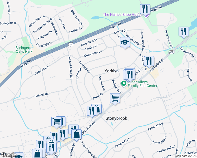 map of restaurants, bars, coffee shops, grocery stores, and more near 190 Throne Avenue in York