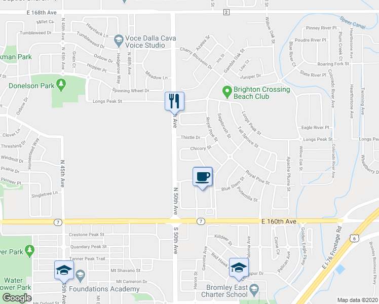 map of restaurants, bars, coffee shops, grocery stores, and more near 5152 Chicory Street in Brighton