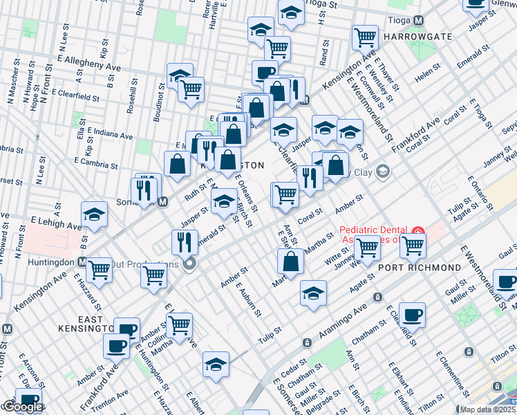 map of restaurants, bars, coffee shops, grocery stores, and more near 2005 East Orleans Street in Philadelphia