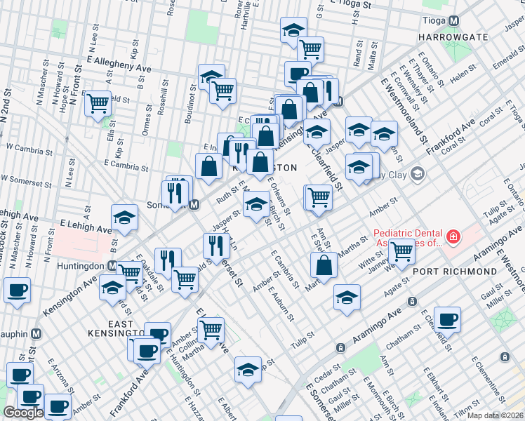map of restaurants, bars, coffee shops, grocery stores, and more near 1912 East Monmouth Street in Philadelphia