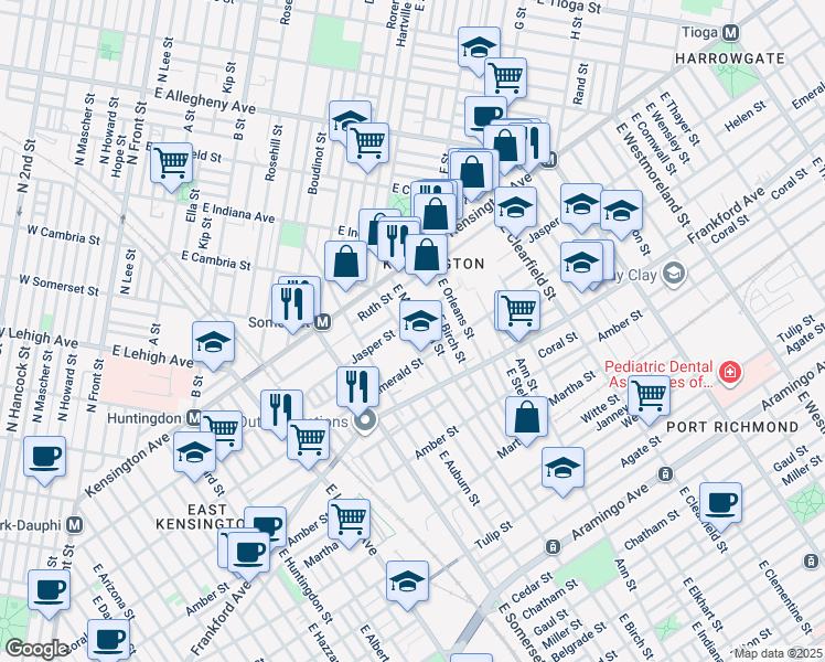 map of restaurants, bars, coffee shops, grocery stores, and more near 1912 East Monmouth Street in Philadelphia