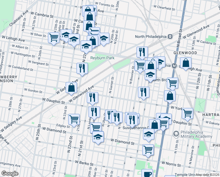 map of restaurants, bars, coffee shops, grocery stores, and more near in Philadelphia