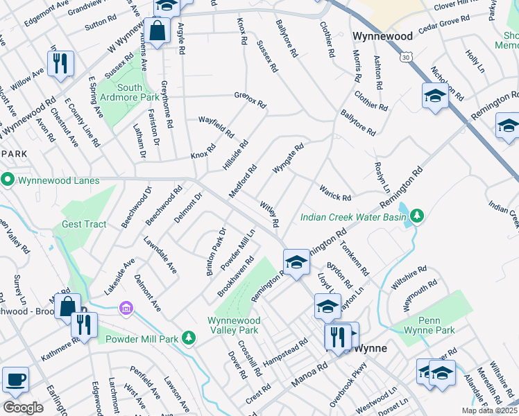 map of restaurants, bars, coffee shops, grocery stores, and more near 426 Witley Road in Wynnewood