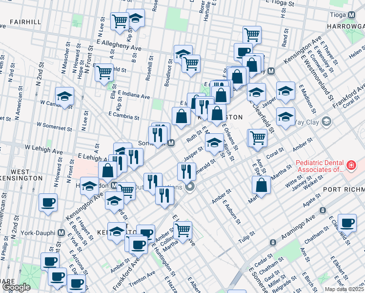map of restaurants, bars, coffee shops, grocery stores, and more near 1822 Hart Lane in Philadelphia
