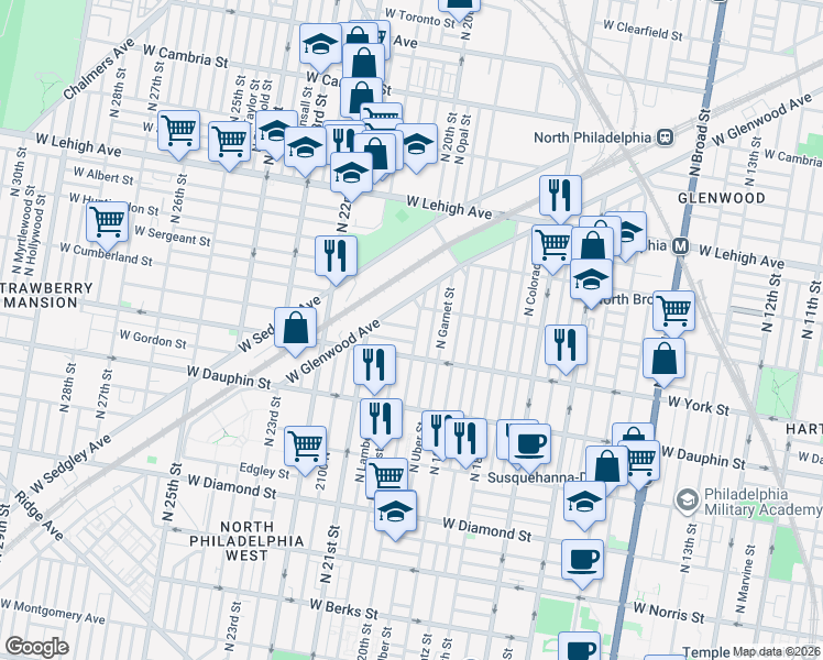 map of restaurants, bars, coffee shops, grocery stores, and more near 2000 West Hagert Street in Philadelphia