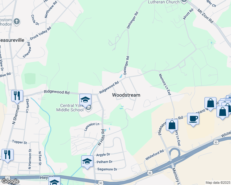 map of restaurants, bars, coffee shops, grocery stores, and more near Tulip Tree Lane in York County