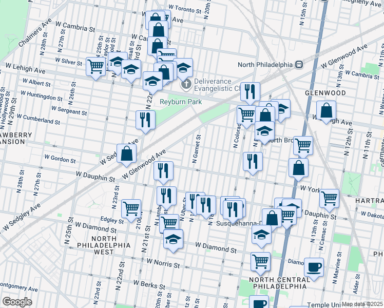 map of restaurants, bars, coffee shops, grocery stores, and more near 2445 North Opal Street in Philadelphia