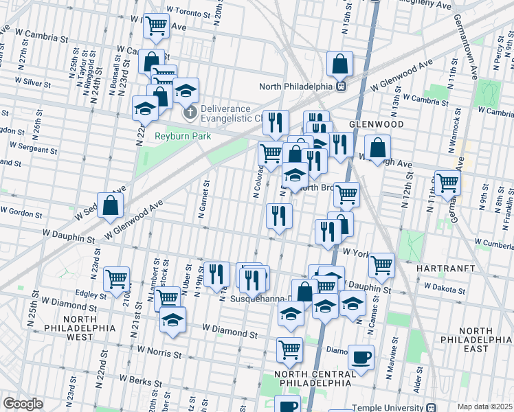 map of restaurants, bars, coffee shops, grocery stores, and more near 2471 North Colorado Street in Philadelphia