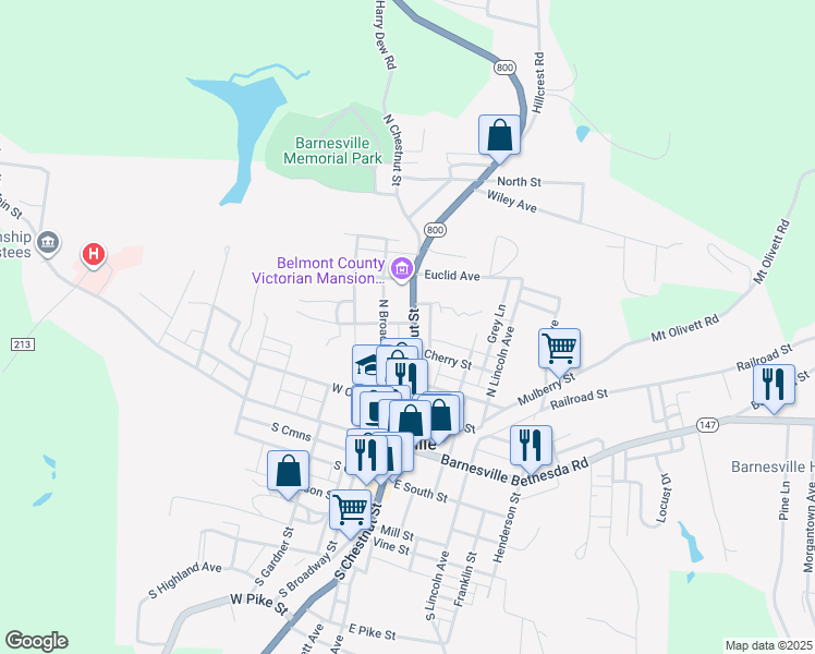 map of restaurants, bars, coffee shops, grocery stores, and more near 420 Sleepy Hollow Drive in Barnesville