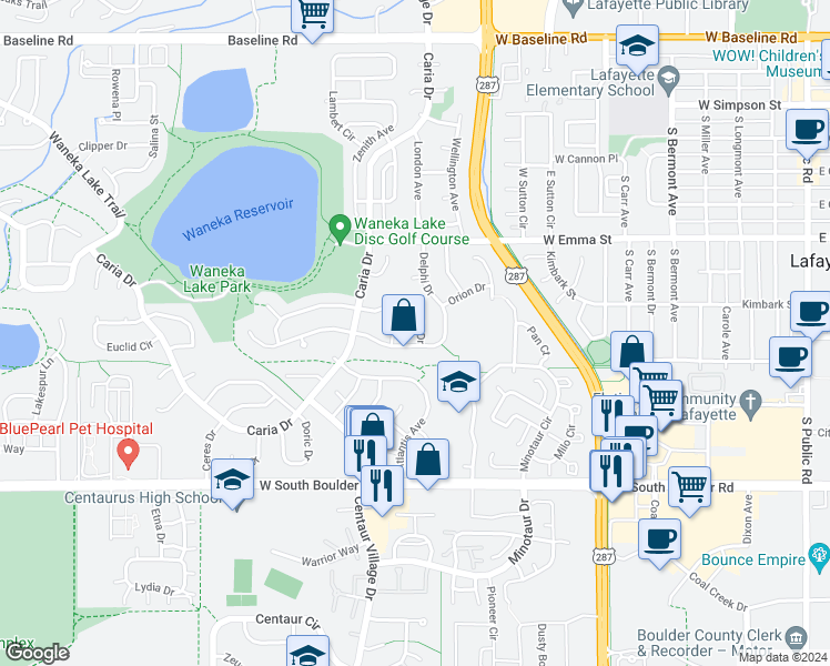 map of restaurants, bars, coffee shops, grocery stores, and more near 815 Sparta Drive in Lafayette