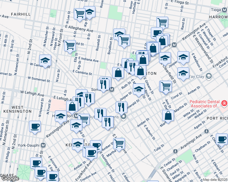 map of restaurants, bars, coffee shops, grocery stores, and more near 2813 Kensington Avenue in Philadelphia