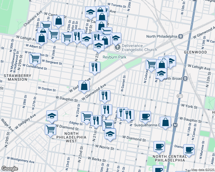 map of restaurants, bars, coffee shops, grocery stores, and more near 2044 West Hagert Street in Philadelphia
