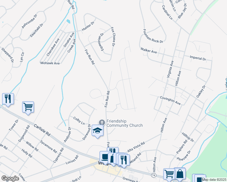 map of restaurants, bars, coffee shops, grocery stores, and more near 3186 Fox Ridge Drive East in York