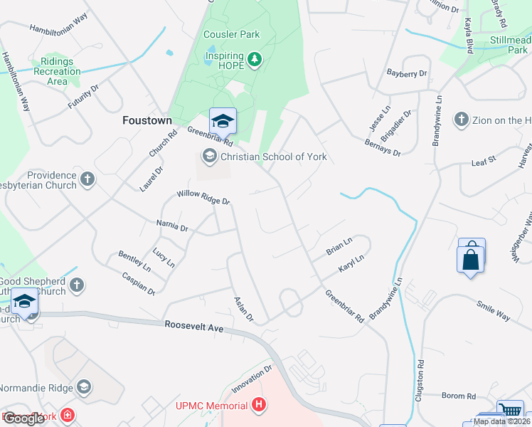 map of restaurants, bars, coffee shops, grocery stores, and more near 782 Butcher Ct in York