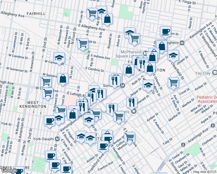 map of restaurants, bars, coffee shops, grocery stores, and more near 2755 C Street in Philadelphia