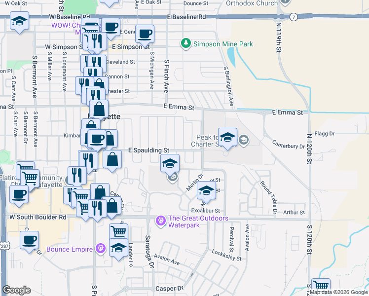 map of restaurants, bars, coffee shops, grocery stores, and more near 730 Oriole Drive in Lafayette