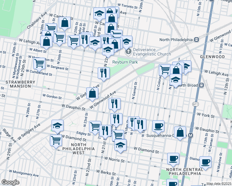 map of restaurants, bars, coffee shops, grocery stores, and more near 2052 West Hagert Street in Philadelphia