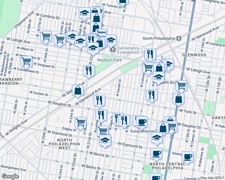 map of restaurants, bars, coffee shops, grocery stores, and more near 2441 North 20th Street in Philadelphia