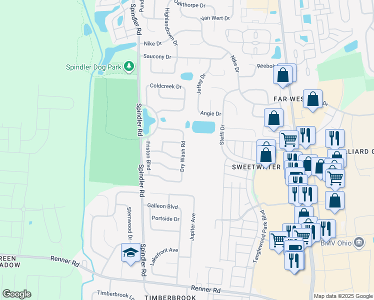 map of restaurants, bars, coffee shops, grocery stores, and more near 1968 Dry Wash Rd in Hilliard