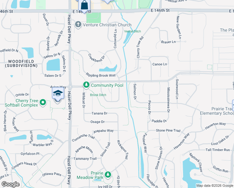 map of restaurants, bars, coffee shops, grocery stores, and more near 14042 Powder Drive in Carmel