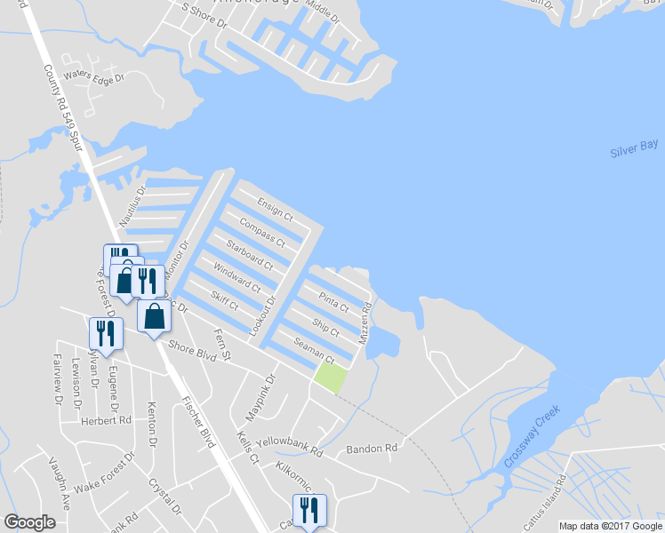 map of restaurants, bars, coffee shops, grocery stores, and more near 1936 Mizzen Road in Toms River