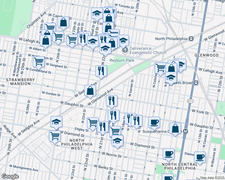 map of restaurants, bars, coffee shops, grocery stores, and more near 2054 West Hagert Street in Philadelphia