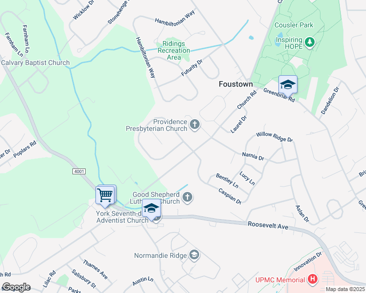 map of restaurants, bars, coffee shops, grocery stores, and more near 1395 Sterling Drive in York