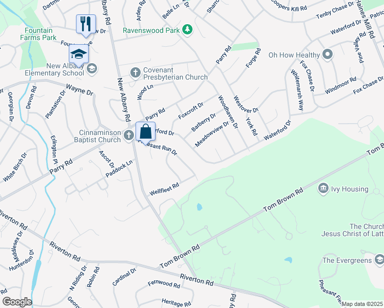 map of restaurants, bars, coffee shops, grocery stores, and more near 3101 Waterford Drive in Cinnaminson