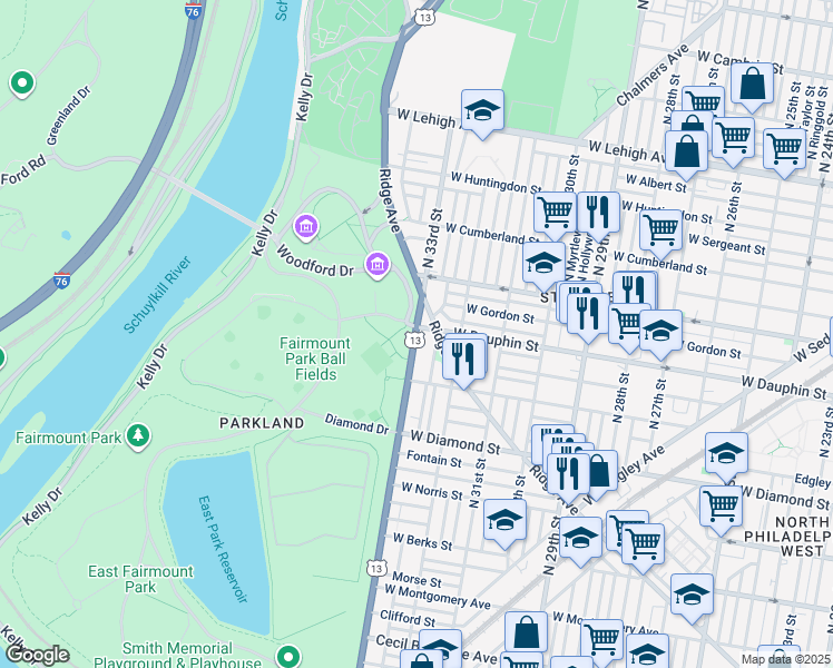 map of restaurants, bars, coffee shops, grocery stores, and more near in Philadelphia