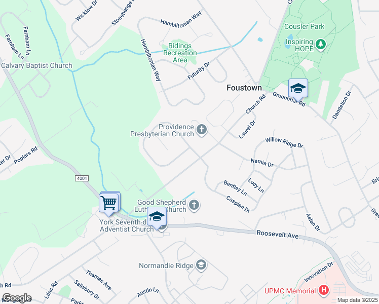 map of restaurants, bars, coffee shops, grocery stores, and more near 1395 Sterling Drive in York