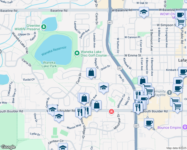 map of restaurants, bars, coffee shops, grocery stores, and more near 810 Sparta Drive in Lafayette