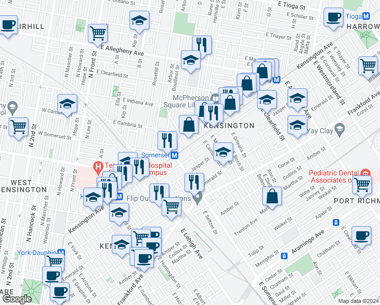 map of restaurants, bars, coffee shops, grocery stores, and more near 1812 Hart Lane in Philadelphia