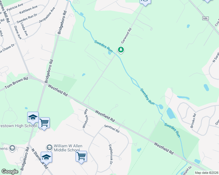 map of restaurants, bars, coffee shops, grocery stores, and more near 812 Albury Court in Moorestown