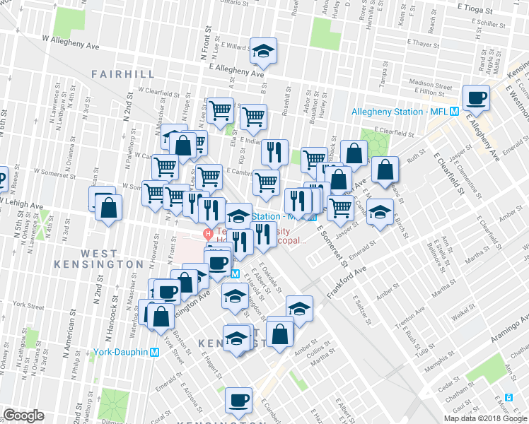 map of restaurants, bars, coffee shops, grocery stores, and more near 323 East Tusculum Street in Philadelphia