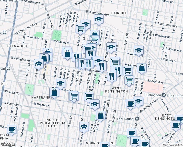 map of restaurants, bars, coffee shops, grocery stores, and more near 2615 North 4th Street in Philadelphia