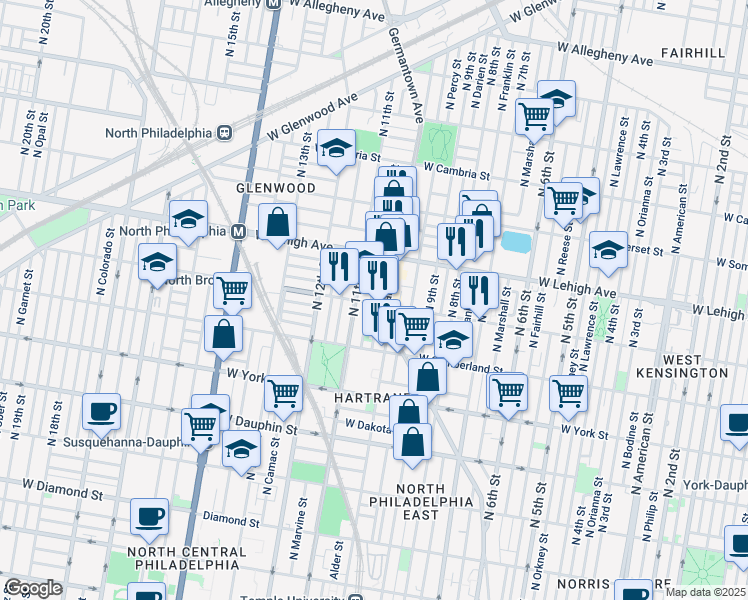 map of restaurants, bars, coffee shops, grocery stores, and more near in Philadelphia