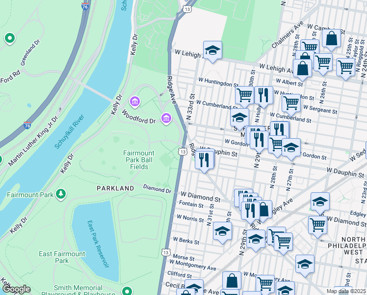 map of restaurants, bars, coffee shops, grocery stores, and more near in Philadelphia