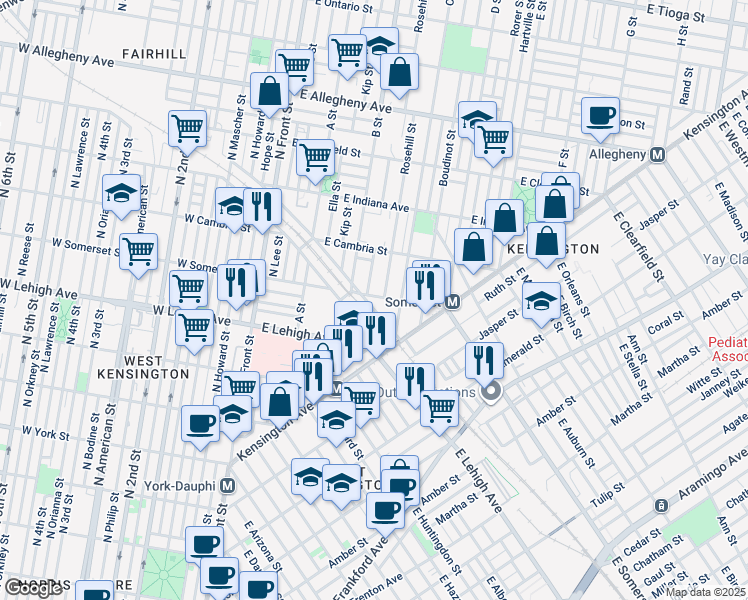 map of restaurants, bars, coffee shops, grocery stores, and more near 314 East Somerset Street in Philadelphia